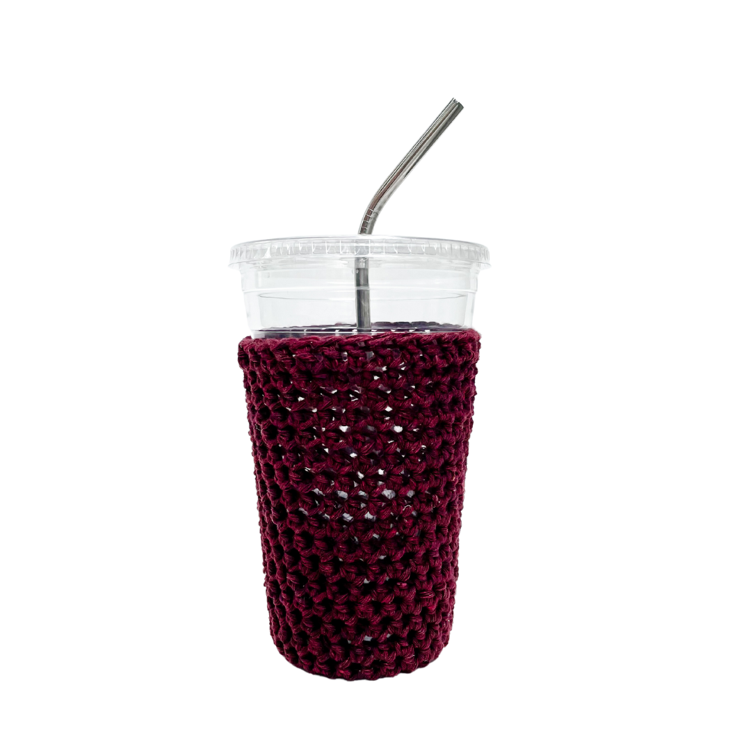 Recycled Iced Coffee Cup Cozy in Garnet Red