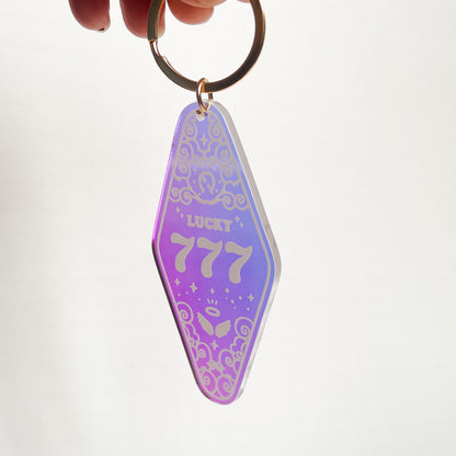 777 Angel Number Iridescent Motel Keychain