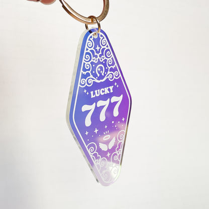 777 Angel Number Iridescent Motel Keychain