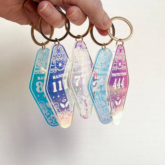 444 Angel Number Iridescent Motel Keychain