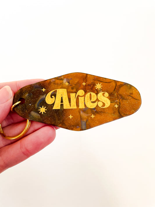 Aries Zodiac Motel Keychain