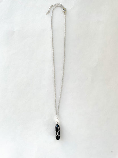 Blue Sandstone Crystal Wire Wrapped Necklace