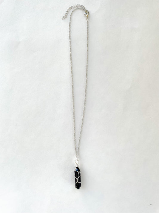 Blue Sandstone Crystal Wire Wrapped Necklace