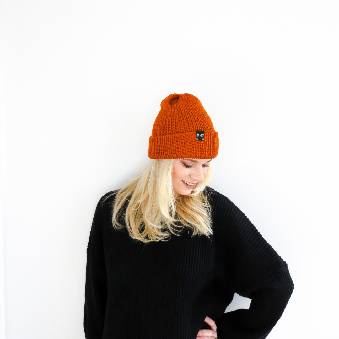 The Wharfside Knit Beanie Hat in Pumpkin Orange