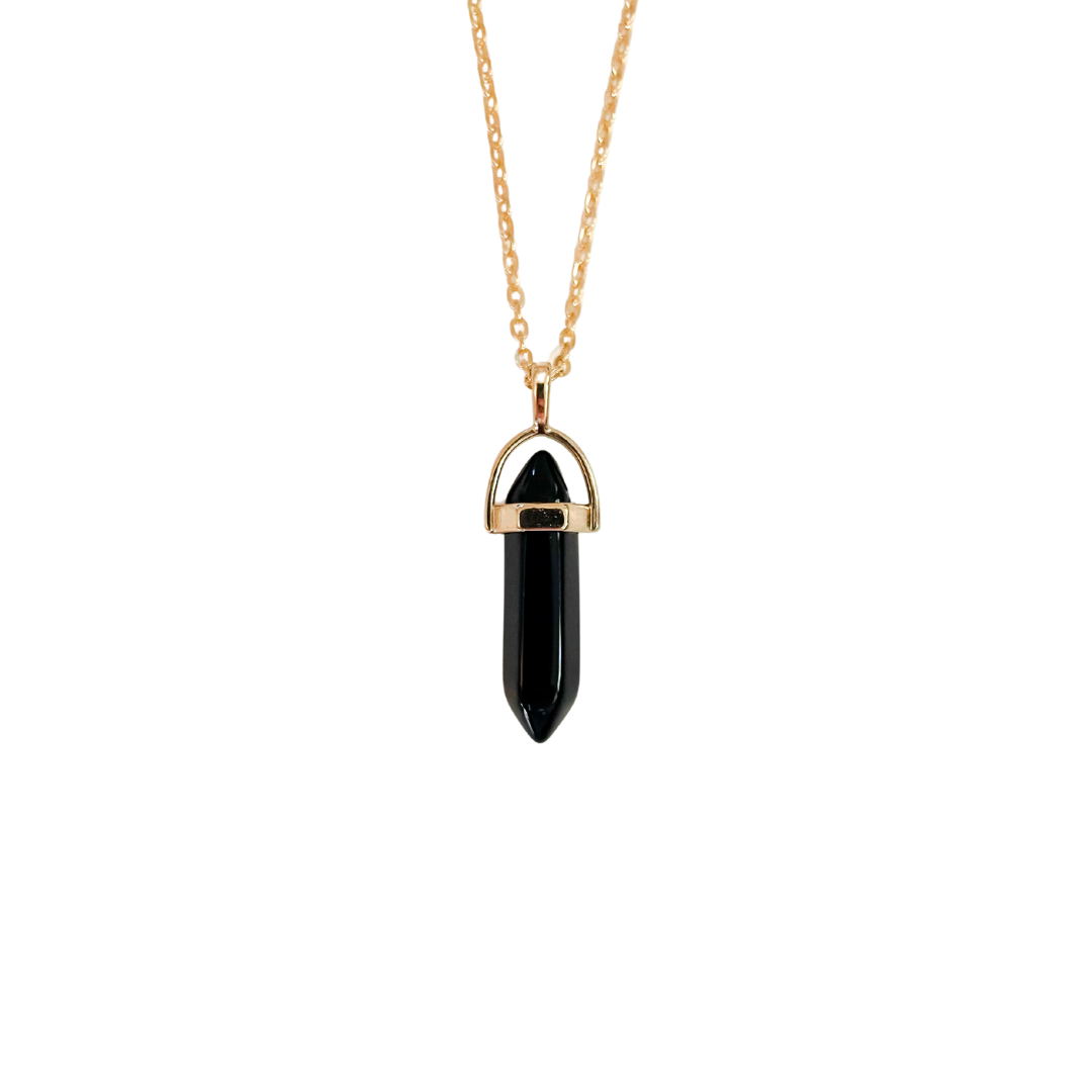 Obsidian Crystal Point Pendant Necklace