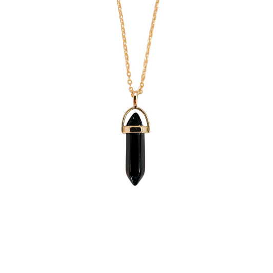 Obsidian Crystal Point Pendant Necklace