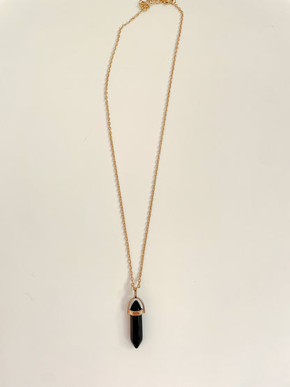 Obsidian Crystal Point Pendant Necklace