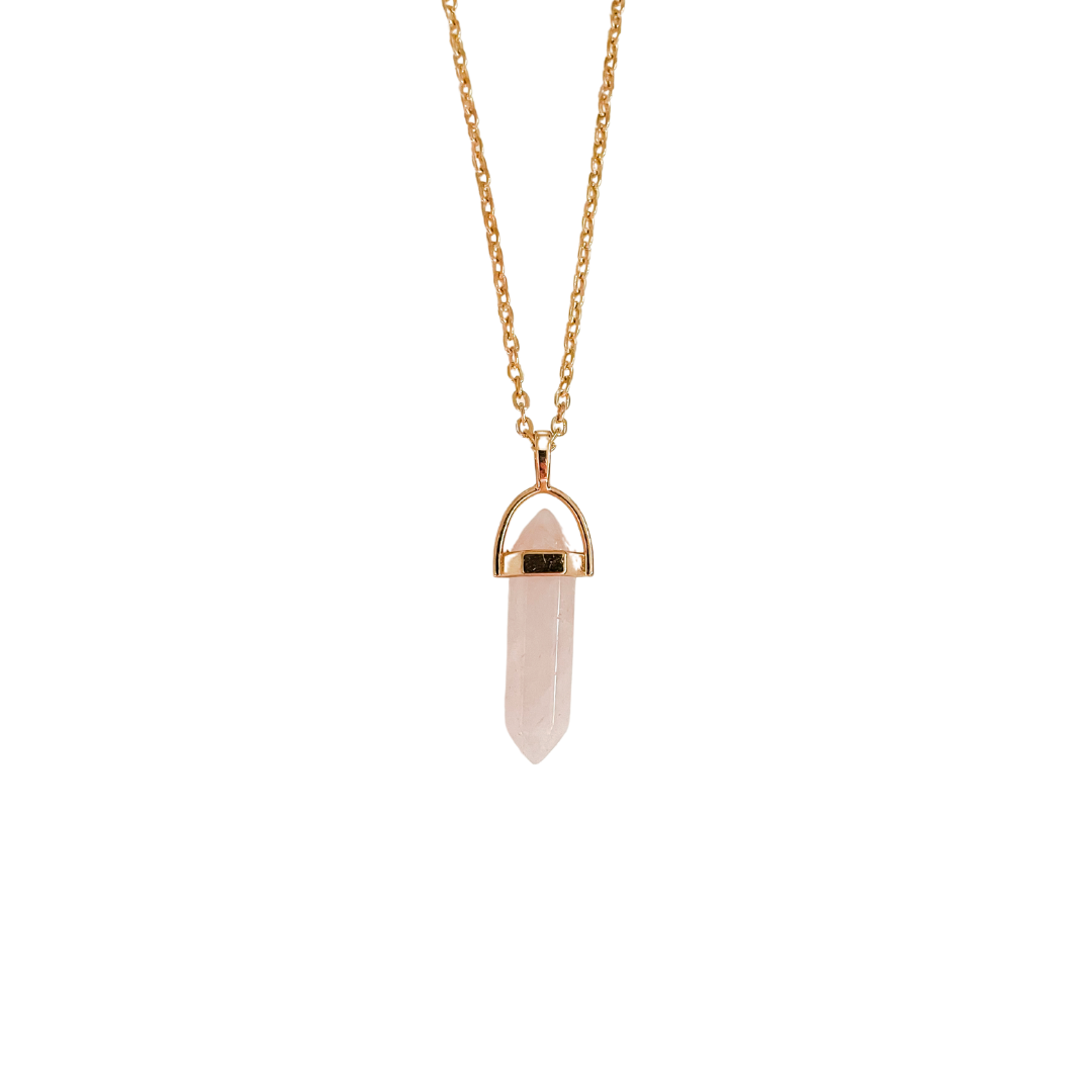 Rose Quartz Crystal Point Pendant Necklace