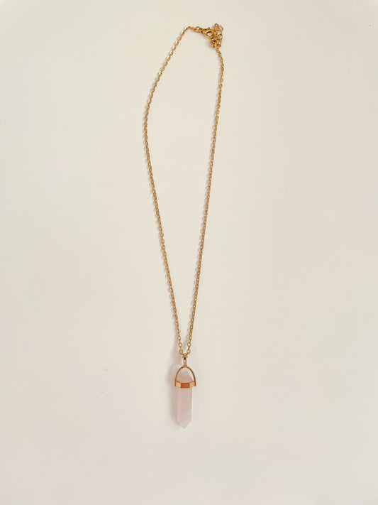 Rose Quartz Crystal Point Pendant Necklace